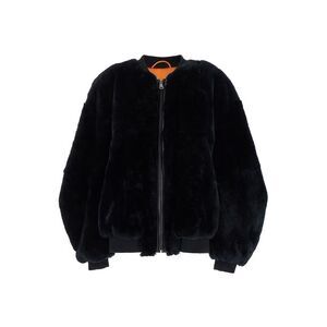 Numero Otto Women Black Bomber Jacket With Zip Closure In Fur Woman